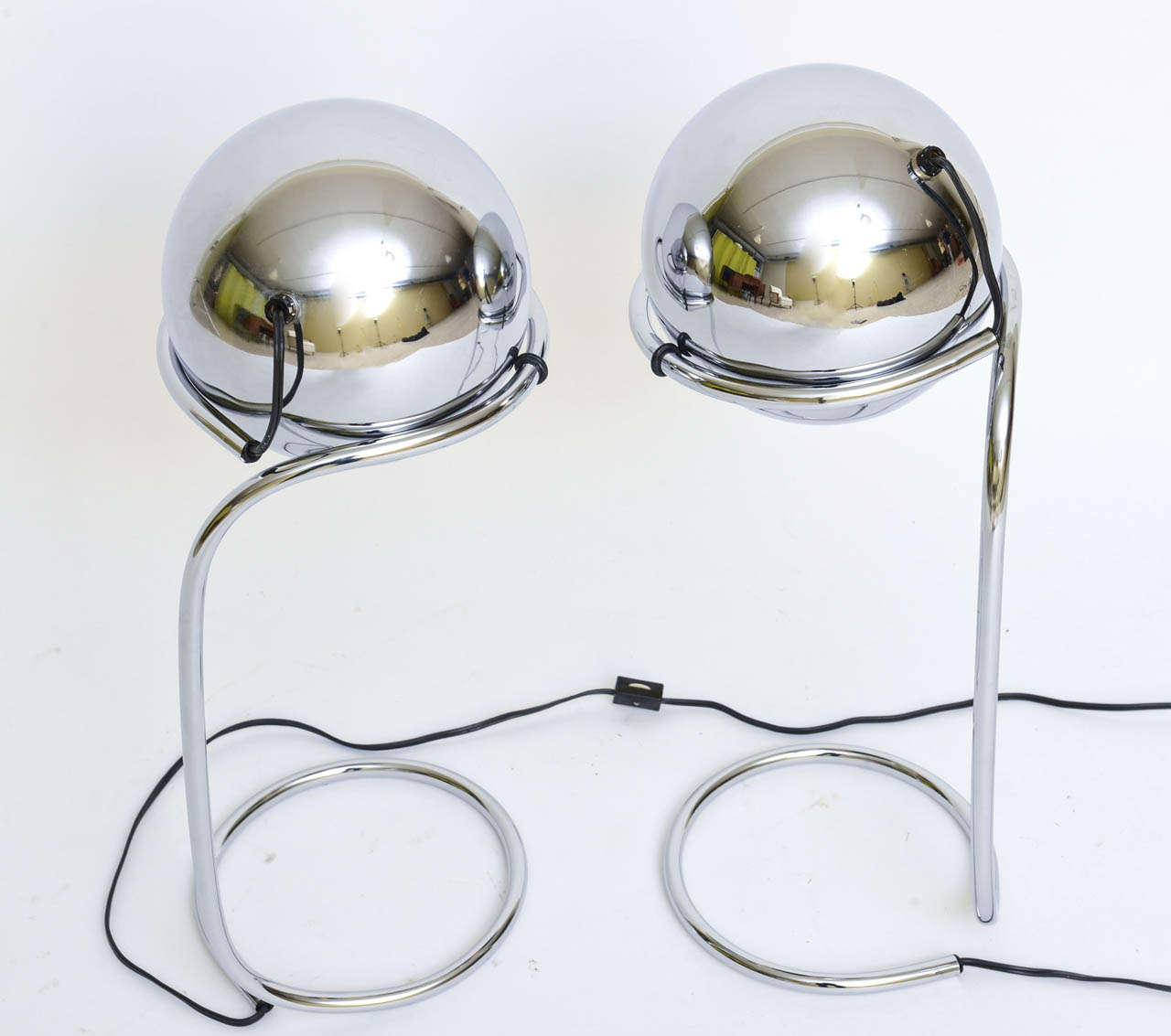 Steel Exciting 1960s Space Age Articulated Chrome Ball Table Lamps