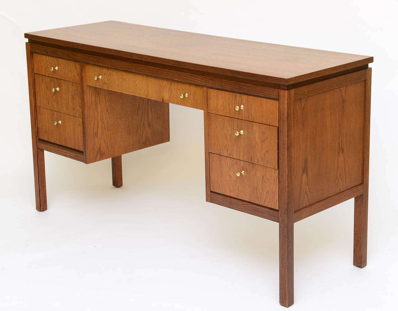 American Modern Combed Oak Edward Wormley Style Executive Kneehole Desk