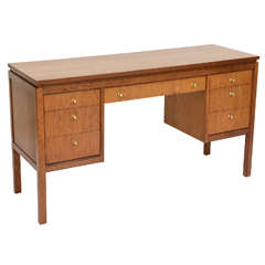 Vintage Modern Combed Oak Edward Wormley Style Executive Kneehole Desk