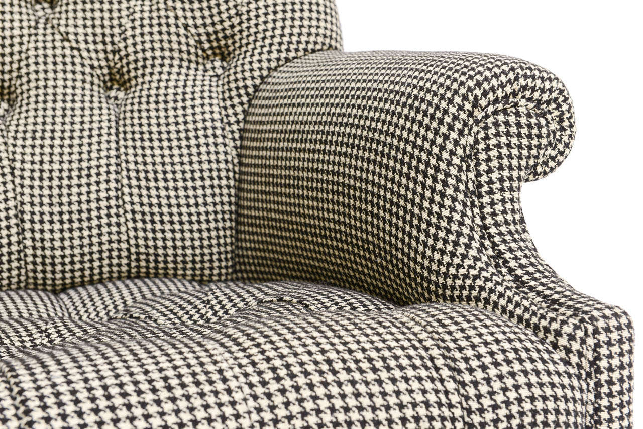 Beefy Edwardian Style  Button Tufted Club Chairs in Houndstooth 2