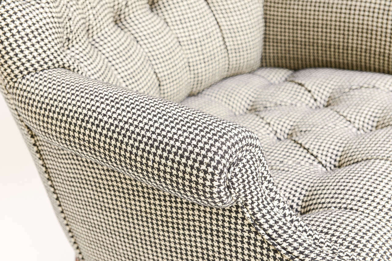 Beefy Edwardian Style  Button Tufted Club Chairs in Houndstooth 3
