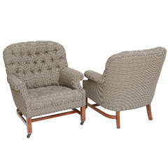 Beefy Edwardian Style  Button Tufted Club Chairs in Houndstooth