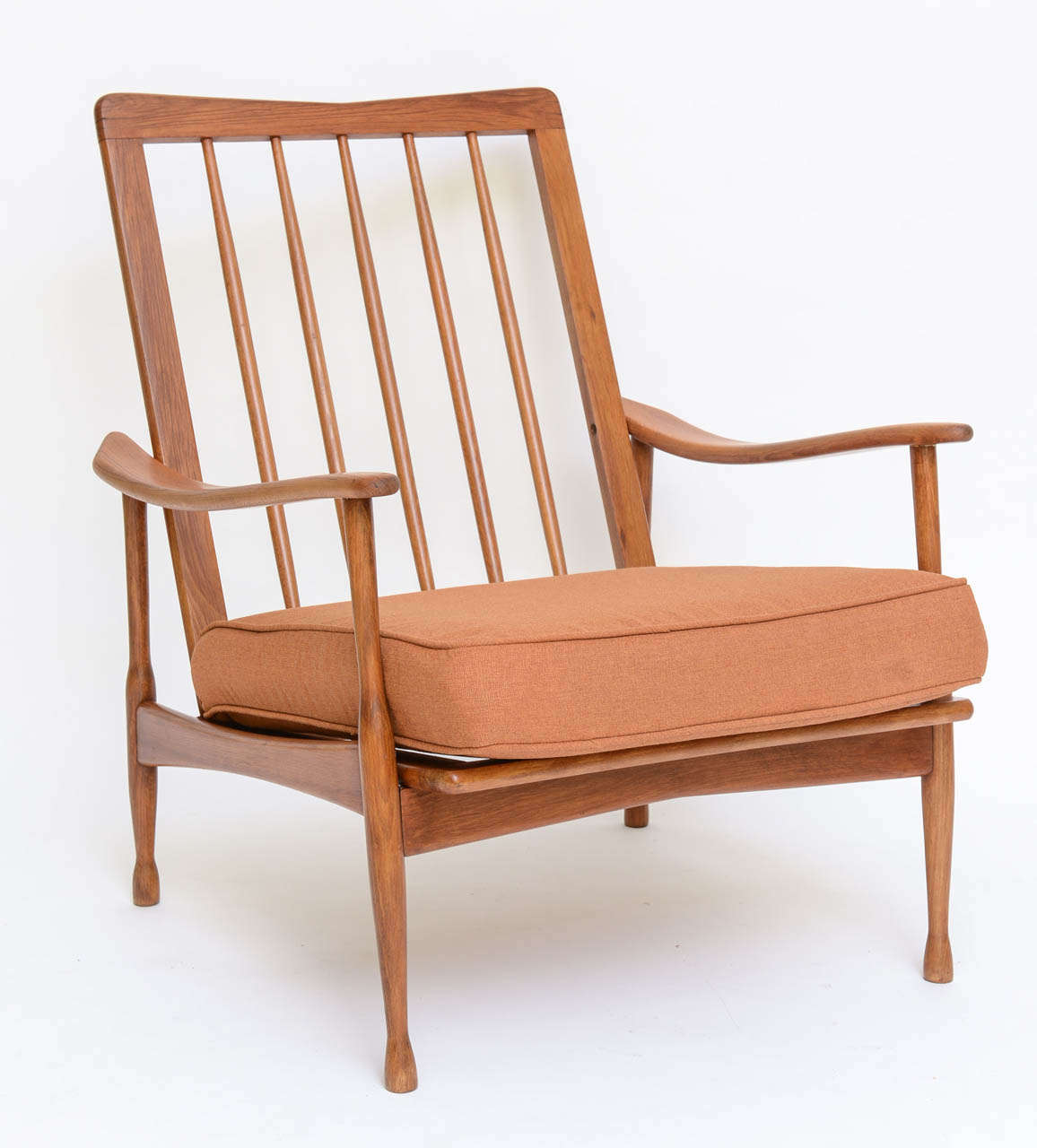 Scandinavian Modern Danish Ib Kofod Larsen Style Teak Spindle Back Lounge Chair