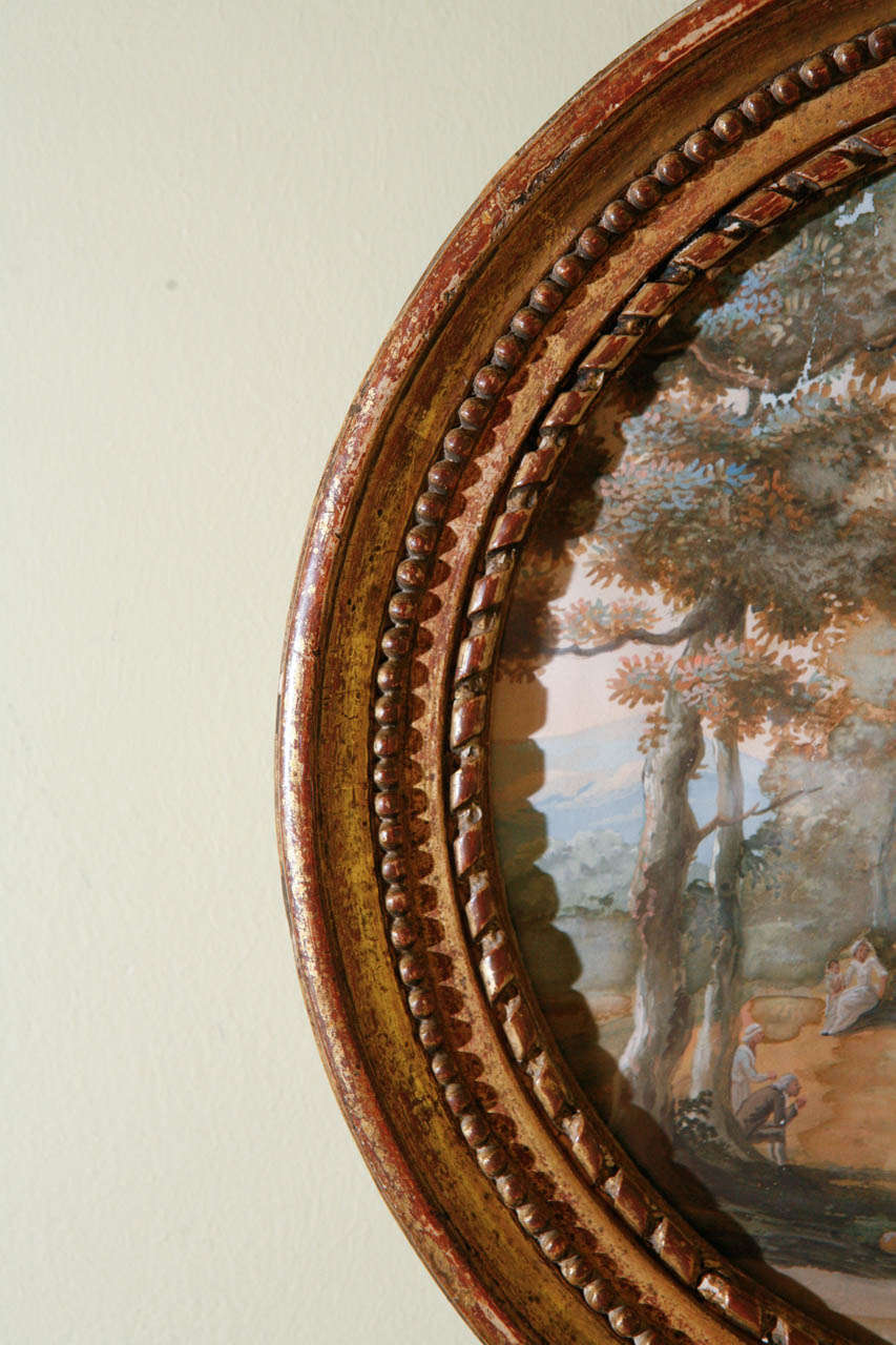 Rococo Italian Gouache with Original Carved and Gilt Frame circa 1780