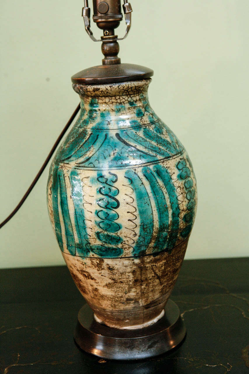 A Spanish Green And Brown Glazed Jar, C. 1770, Now Wired As A Lamp. 1
