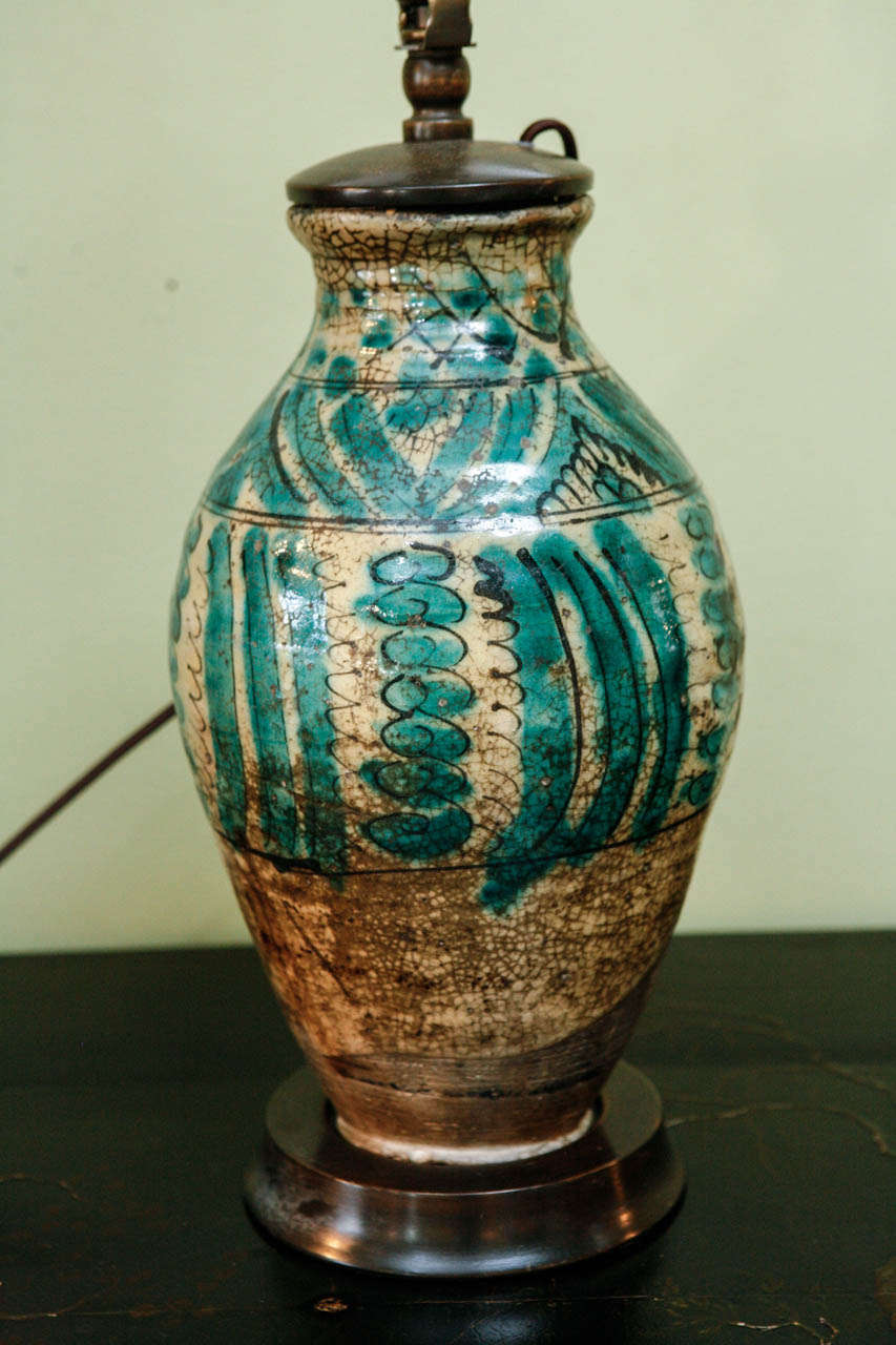 A Spanish Green And Brown Glazed Jar, C. 1770, Now Wired As A Lamp. 2