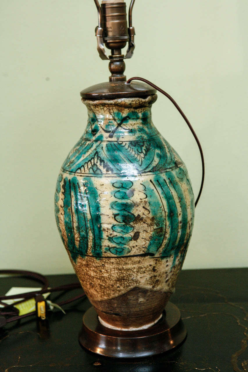 A Spanish Green And Brown Glazed Jar, C. 1770, Now Wired As A Lamp. 3