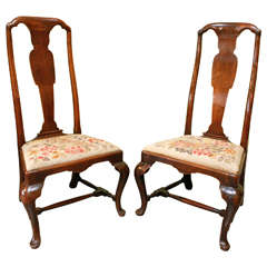 A Pair of English Queen Anne Low Hearthside chairs, mid 18th c.