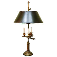 A French Three-candle Brass Bouillotte Lamp With Brown Tole Shade