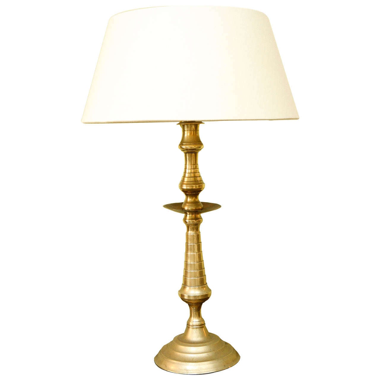 A Continental Brass Candlestick, Early 19th C., Now Wired As A Lamp