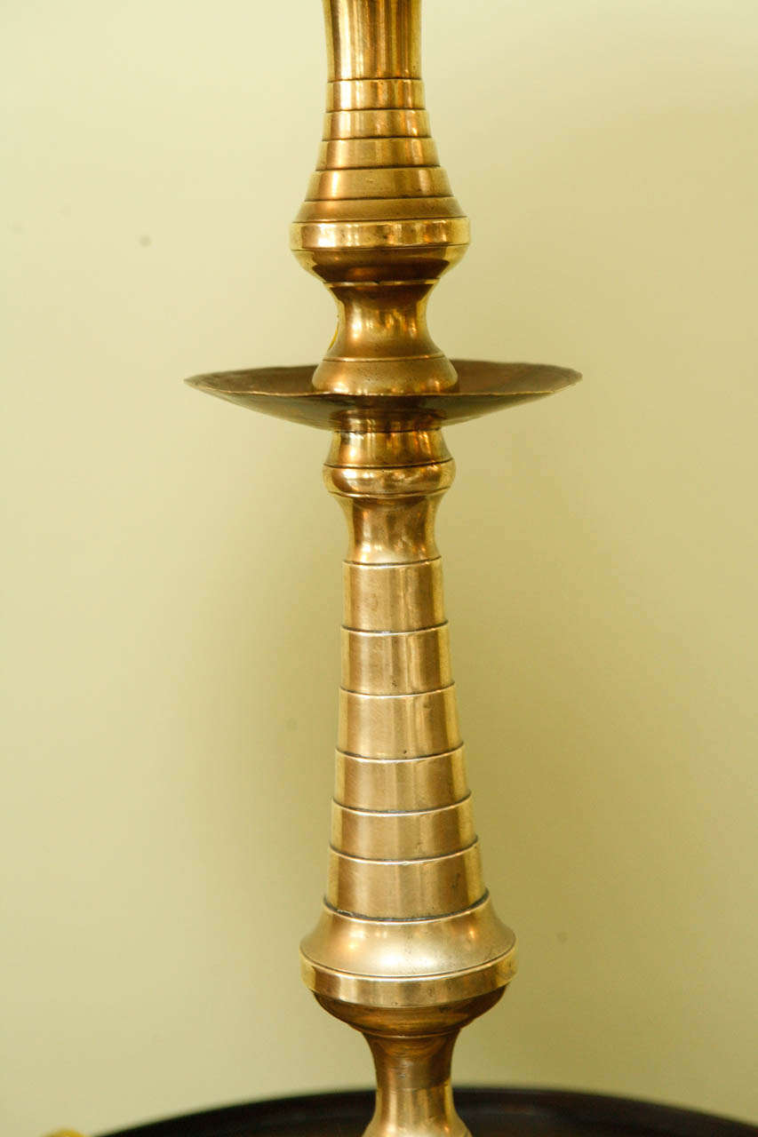 19th Century A Continental Brass Candlestick, Early 19th C., Now Wired As A Lamp