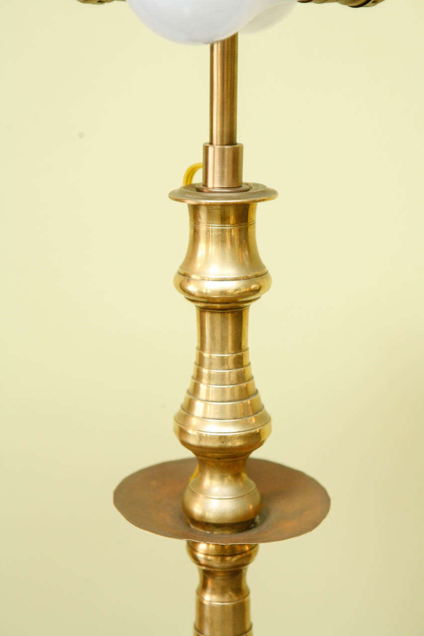 A Continental Brass Candlestick, Early 19th C., Now Wired As A Lamp 1