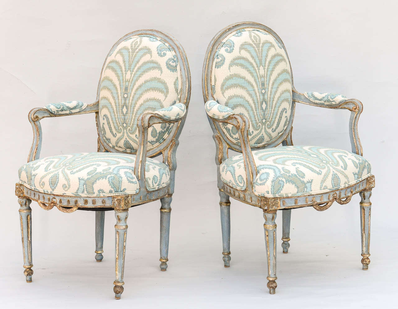 Pair of 18c. French Polychromed and Parcel Gilt Fauteuils In Distressed Condition In West Palm Beach, FL