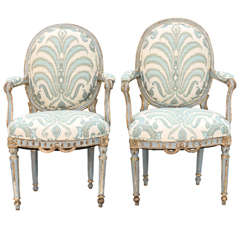 Pair of 18c. French Polychromed and Parcel Gilt Fauteuils