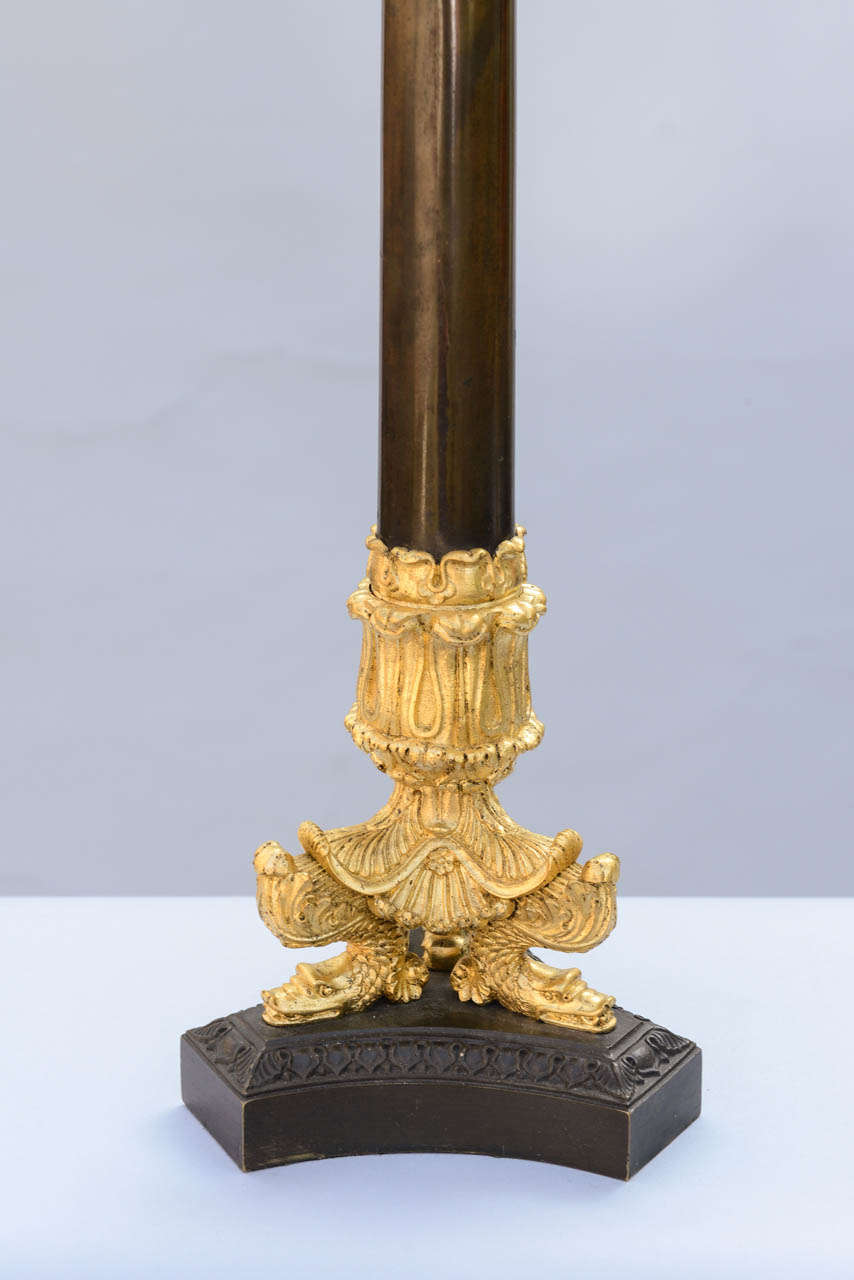 Regency Fine Pair of 19c. French Bronze Column Lamps
