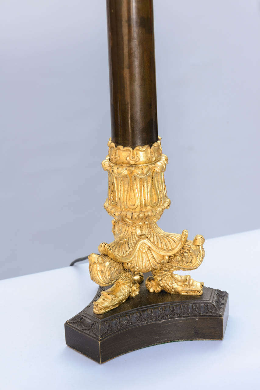 Fine Pair of 19c. French Bronze Column Lamps In Excellent Condition In West Palm Beach, FL