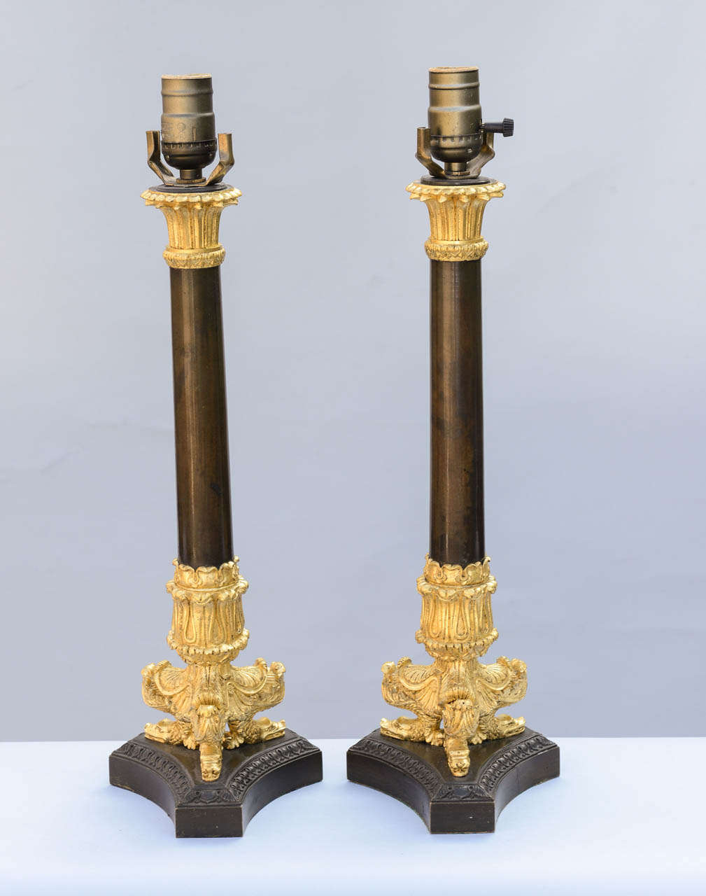 Fine Pair of 19c. French Bronze Column Lamps 1