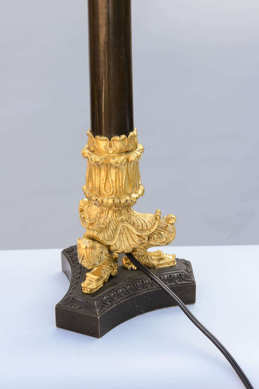Fine Pair of 19c. French Bronze Column Lamps 2