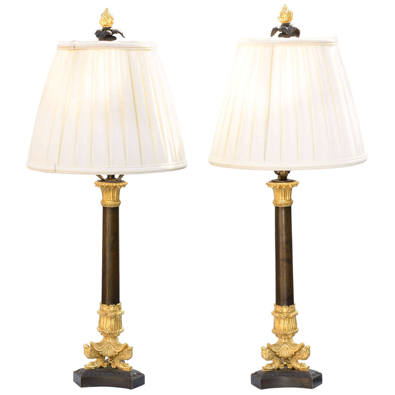 Fine Pair of 19c. French Bronze Column Lamps