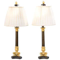 Fine Pair of 19c. French Bronze Column Lamps