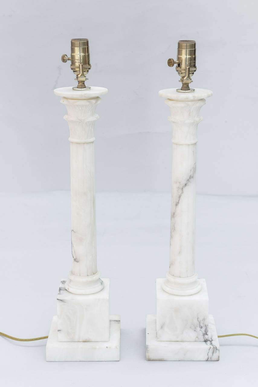 Italian Pair of Alabaster Column Lamps