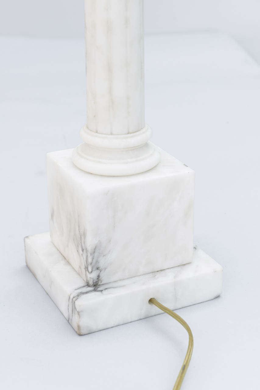 Mid-20th Century Pair of Alabaster Column Lamps