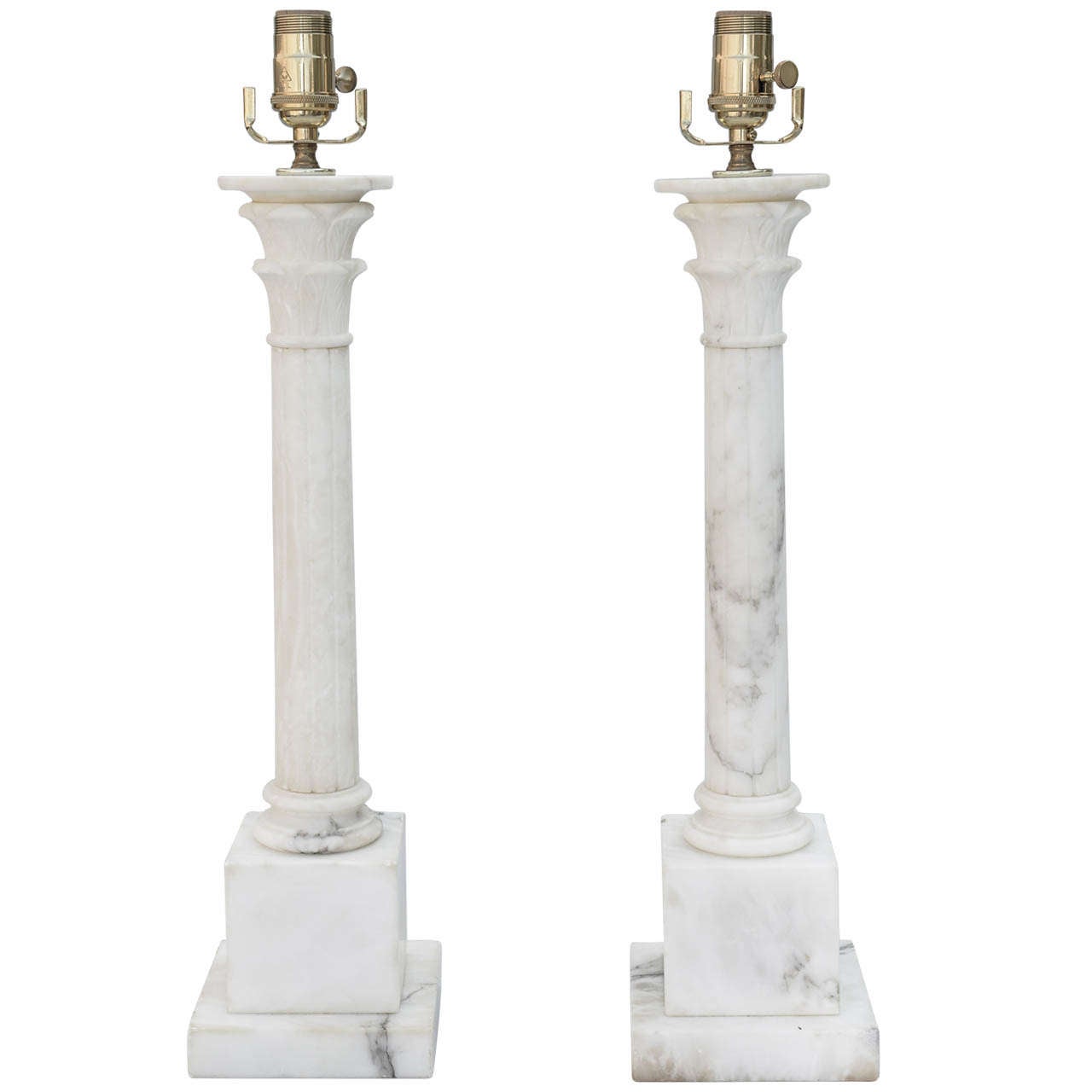 Pair of Alabaster Column Lamps