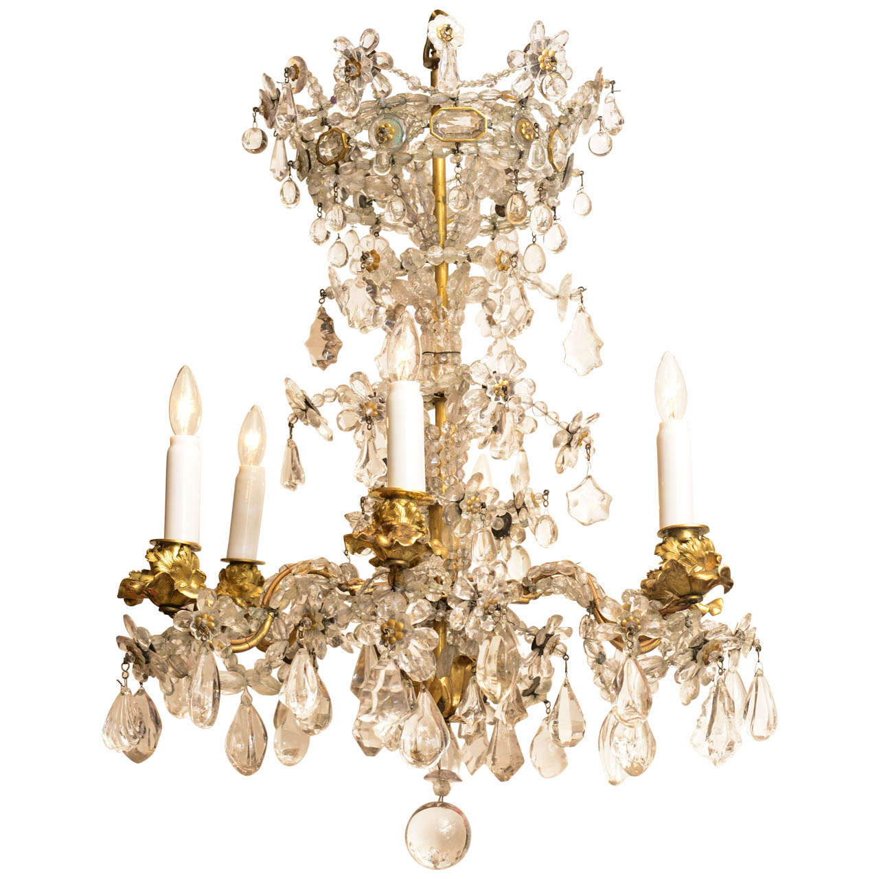 Fine and Rare 18th Century Rock Crystal and Amethyst Crystal Six-Light Chandelier
