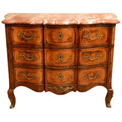 19c. French Marquetry Commode with Rouge Marble Top