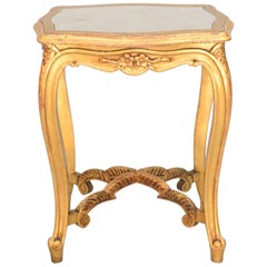 Carved Giltwood Accent Table with Mirrored Top
