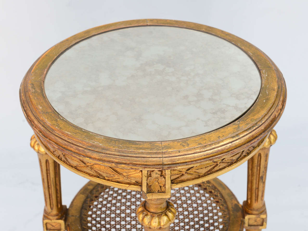Wood Round Giltwood Candlestand with Marble Top