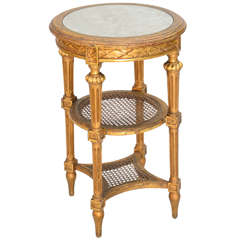 Round Giltwood Candlestand with Marble Top