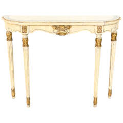 Painted and Parcel Gilt Narrow Demilune Console Table