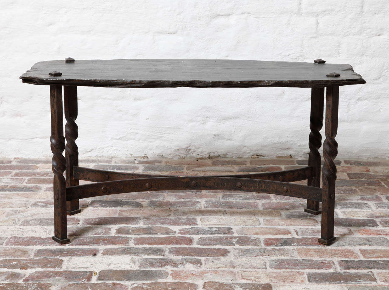 belgian 1940s slate and wrought irion side table
