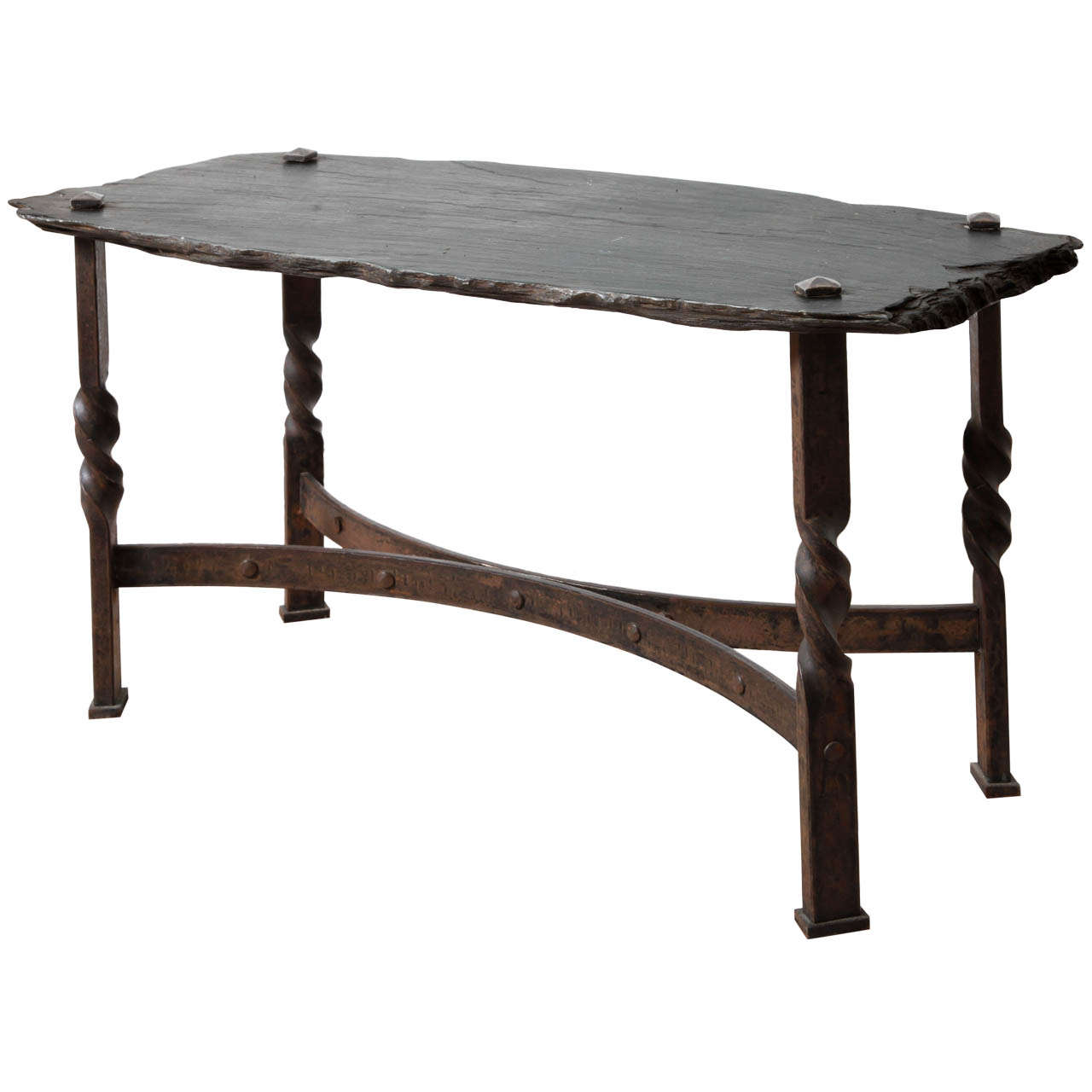 Belgian 1940s Slate and Wrought Iron Side Table For Sale