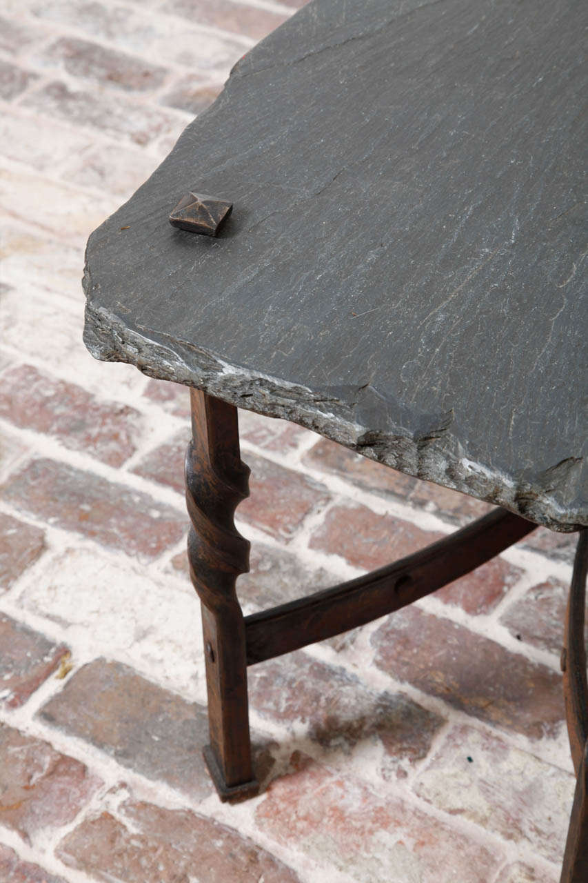 Belgian 1940s Slate and Wrought Iron Side Table For Sale 1