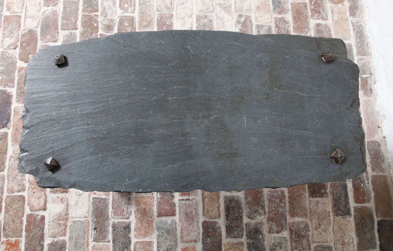 Belgian 1940s Slate and Wrought Iron Side Table For Sale 2