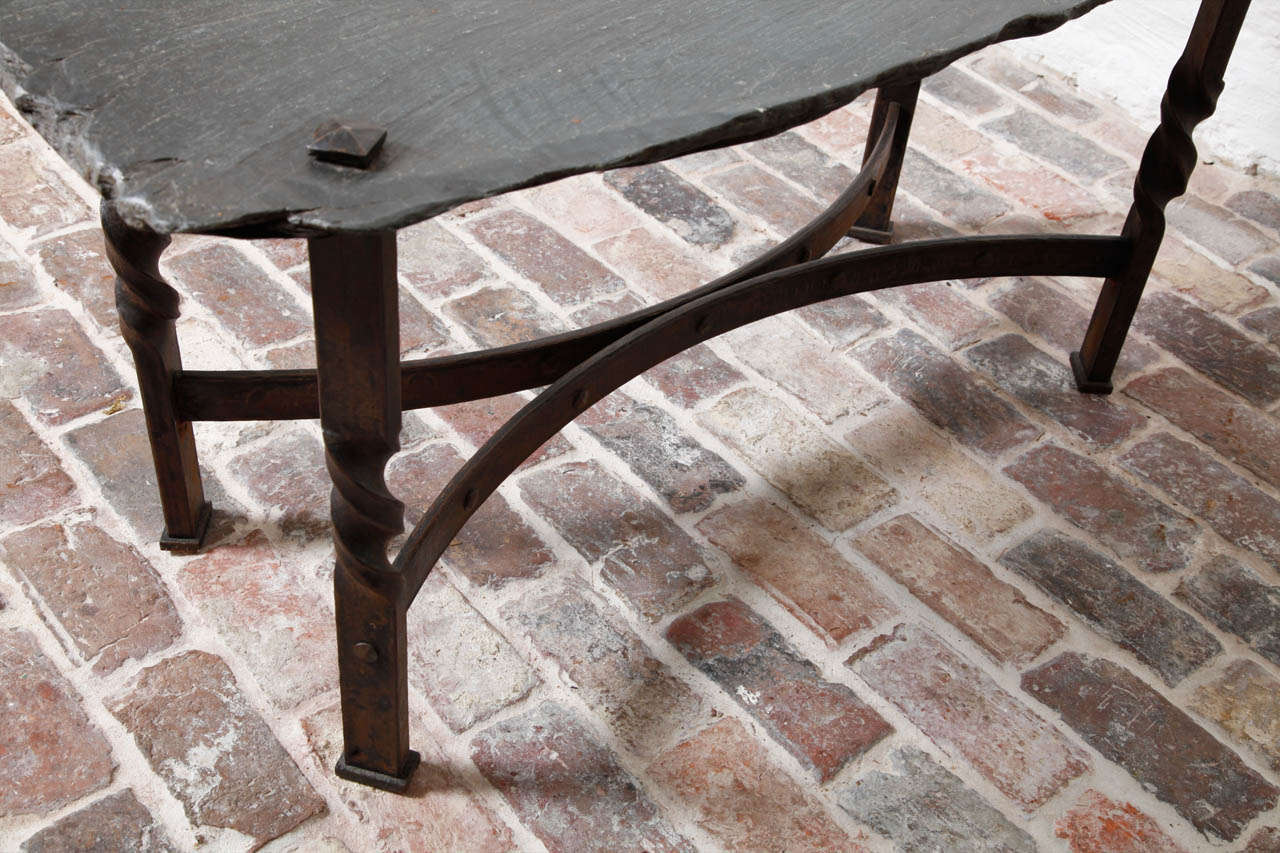 Belgian 1940s Slate and Wrought Iron Side Table For Sale 4