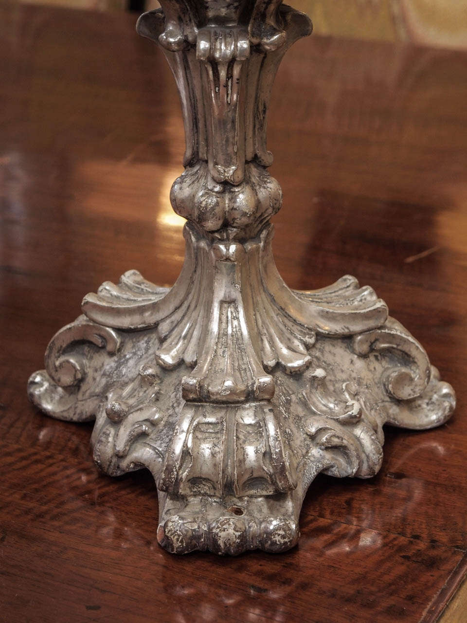 Italian Louis XV Style Silver Giltwood Three Arm Candle Sticks For Sale 2