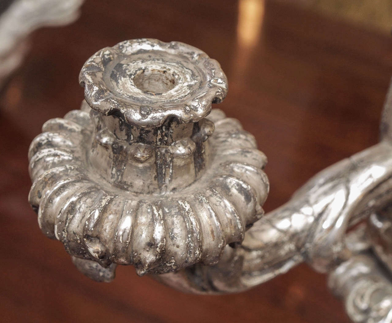 Italian Louis XV Style Silver Giltwood Three Arm Candle Sticks For Sale 4