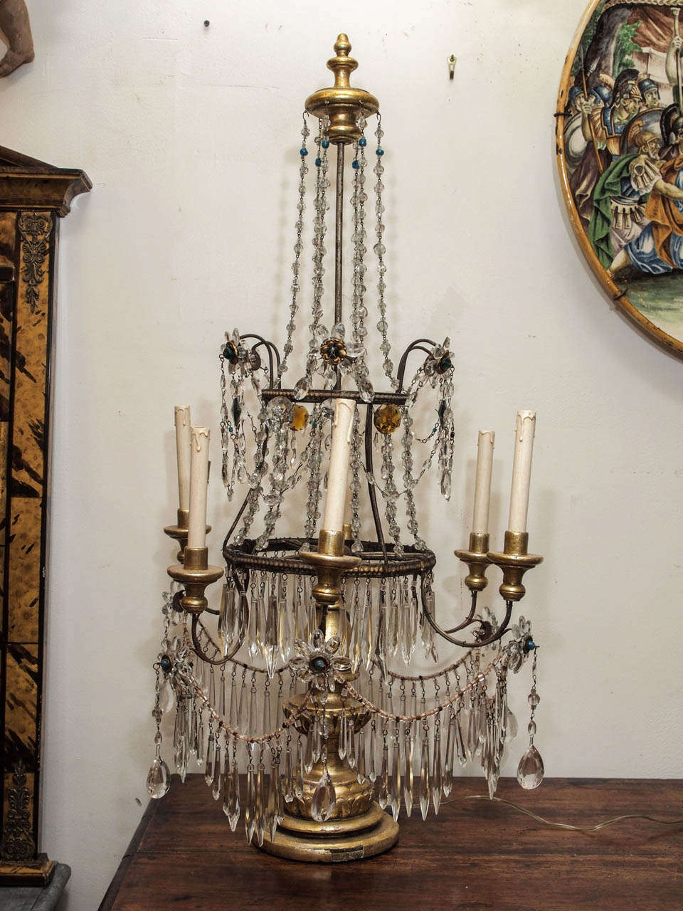 Rare Italian Gilt Wood and Iron Genovese Girandoles Mid 19th c. The candle cups are 20th c. Replacements for the wiring.