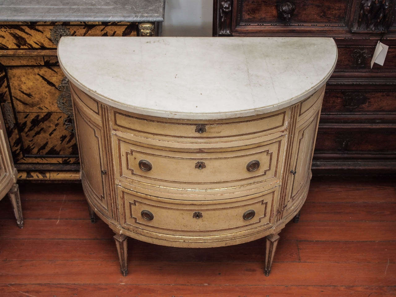 Gilt Suite of Italian Luigi XVI Style 19th Century Demi-lune Cabinets