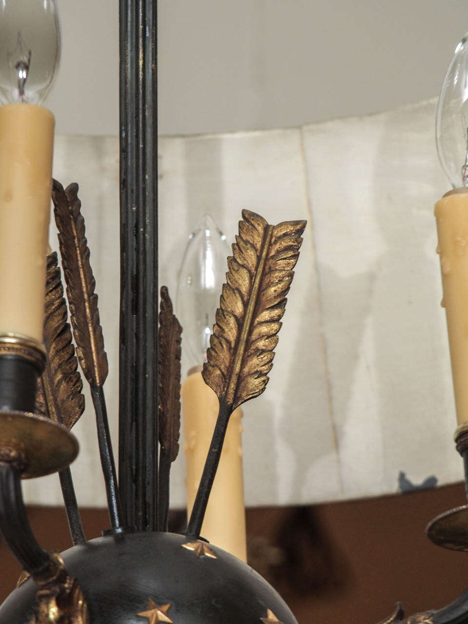 Tin Tole and Brass Chandelier with Tole Shade