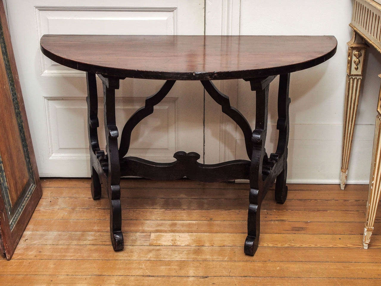 Pair of 19th c. Italian Demi Lune Tables that can be connected to make a center table.