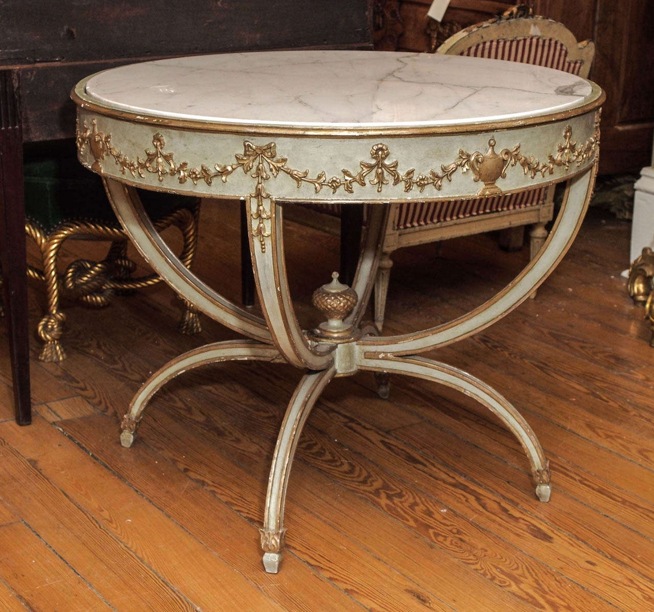 Italian Louis XVI 19th Century Painted and Parcel Silver Gilt Center Table