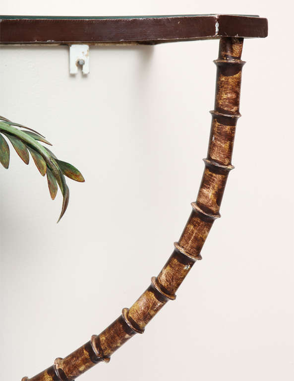 Faux Bamboo Tole Palm Tree Console 1