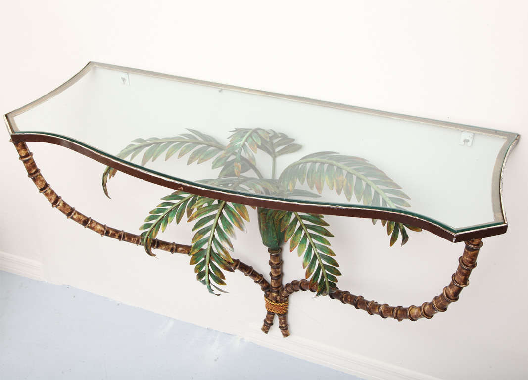 Faux Bamboo Tole Palm Tree Console 2