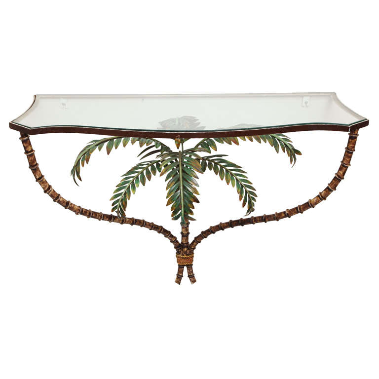 Faux Bamboo Tole Palm Tree Console