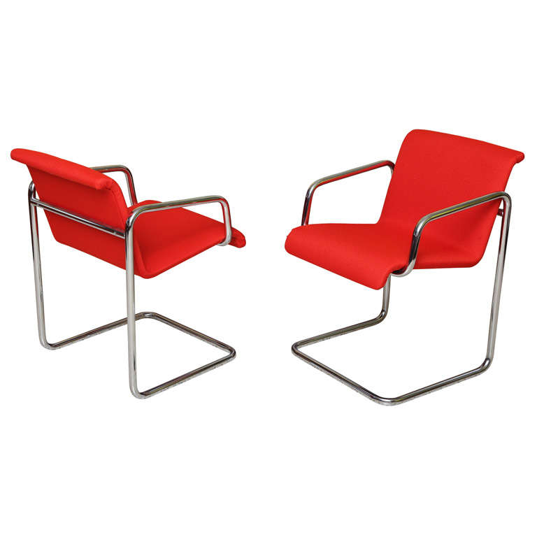 Four Fab Italian Chrome Cantilever Armchairs