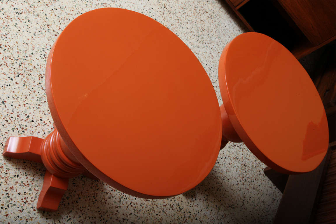 Art Deco 1960s  Burnt Orange Lacquered Architectural Side Tables